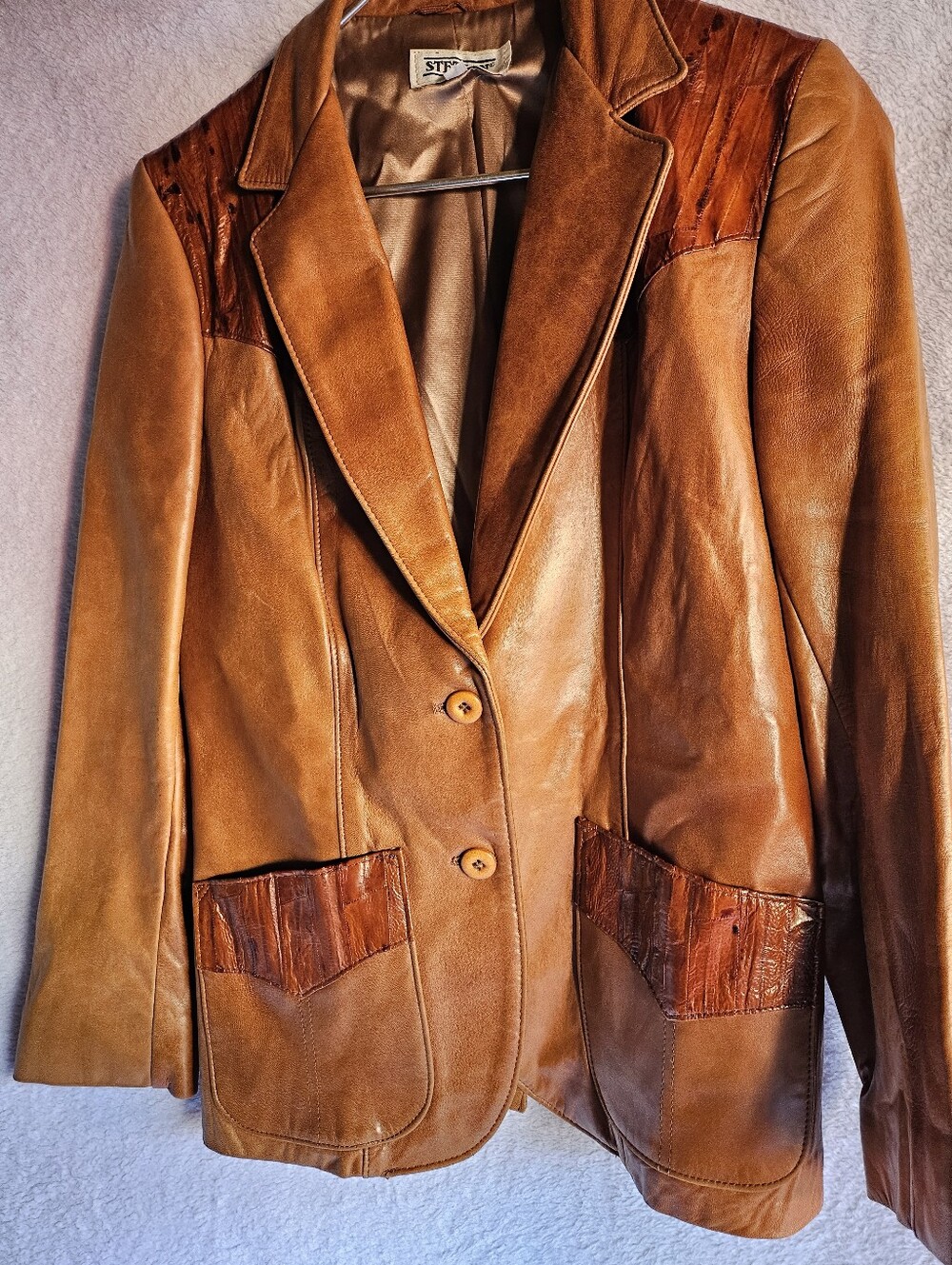 Stetson Vintage Western Leather Blazer Women’s 8 Eel Skin Style Inlays